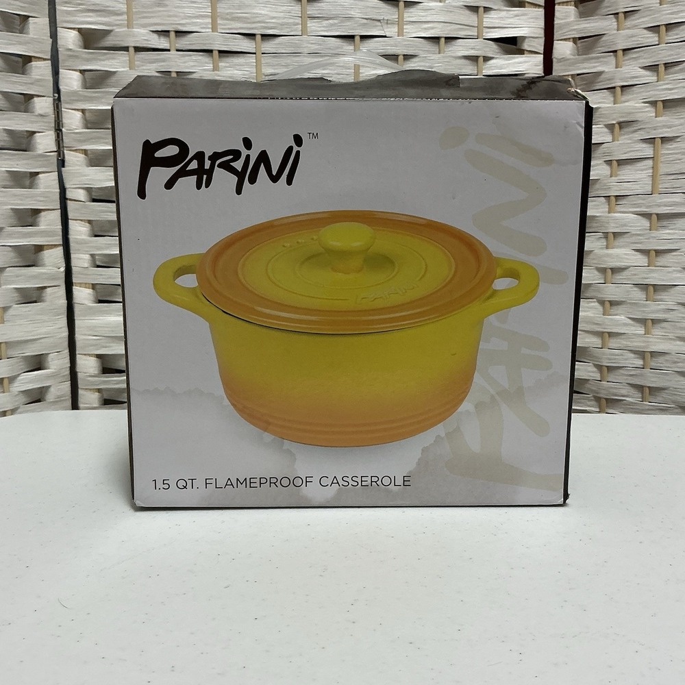 Parini 1.5 Quart Flameproof Casserole Yellow Ceramic, New in Box